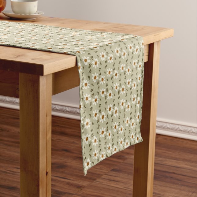 Decorative Floral in White and Beige Short Table Runner (In Situ)