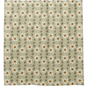 Decorative Floral in White and Beige Shower Curtain