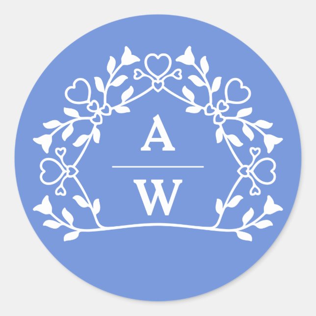 Decorative Floral Name initials Wedding envelopes Classic Round Sticker (Front)