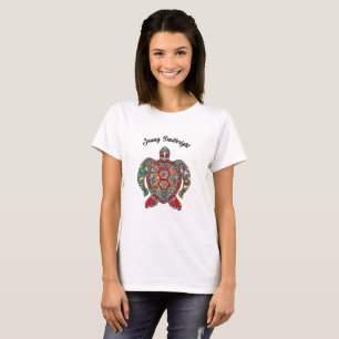 Decorative floral ornamental sea turtle line art T-Shirt