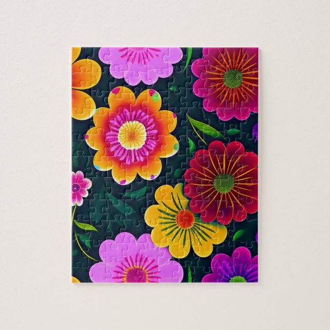 Decorative Floral Pattern Colourful Flowers Jigsaw Puzzle (Vertical)