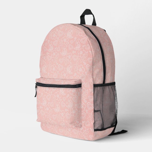 Decorative floral pattern printed backpack (Back Corner Right)