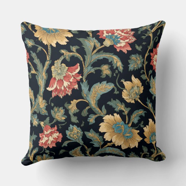 Decorative Floral Pattern Throw Pillow (Back)