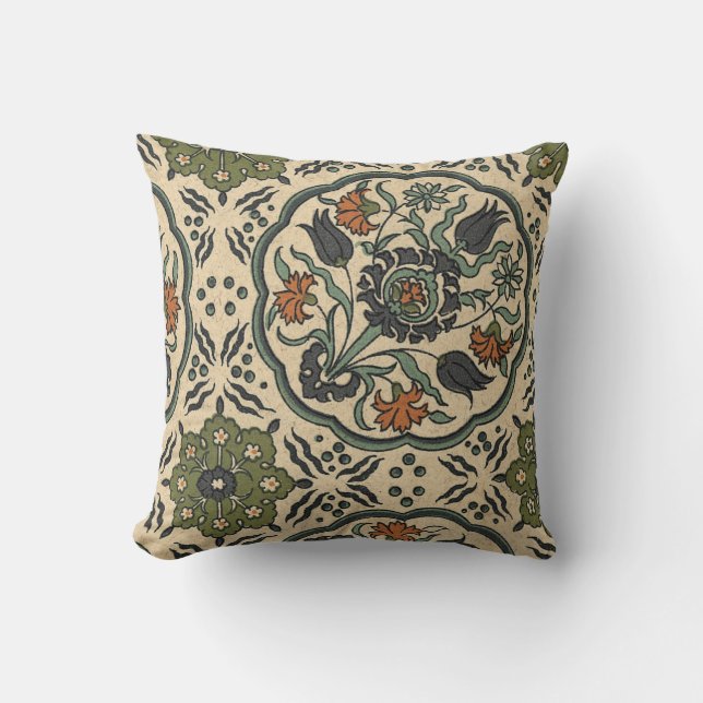 Decorative Floral Persian Tile Design Cushion (Front)