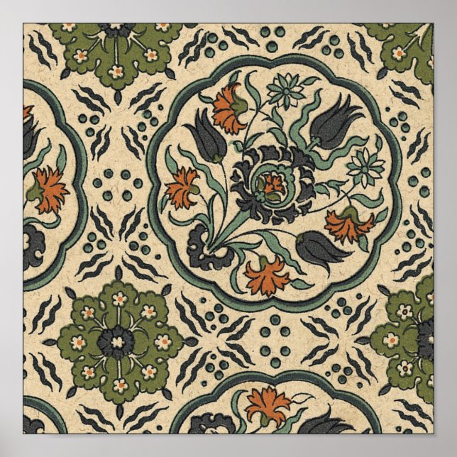 Decorative Floral Persian Tile Design Poster (Front)