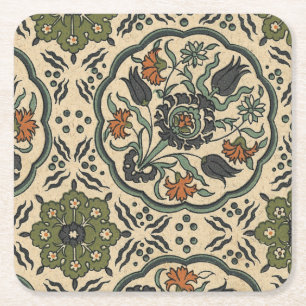 Decorative Floral Persian Tile Design Square Paper Coaster