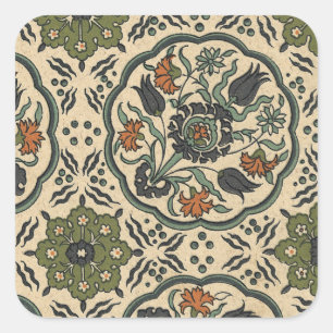 Decorative Floral Persian Tile Design Square Sticker