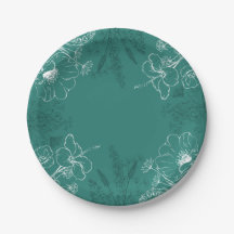 Decorative Floral Teal Paper Plate
