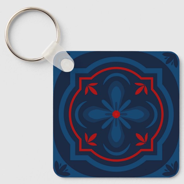 Decorative Floral Tile Pattern Key Ring (Front)
