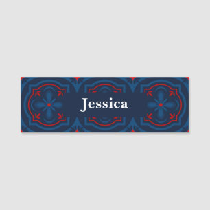 Decorative Floral Tile Pattern Name Tag