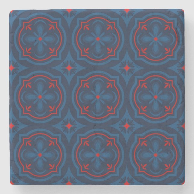 Decorative Floral Tile Pattern Stone Coaster (Front)