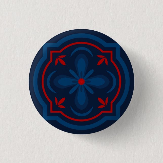 Decorative floral tiles pattern  3 cm round badge (Front)