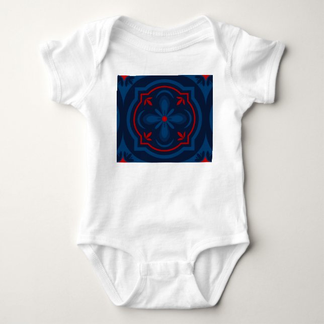 Decorative floral tiles pattern  baby bodysuit (Front)