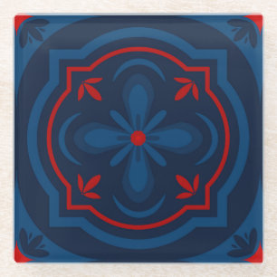 Decorative floral tiles pattern  glass coaster