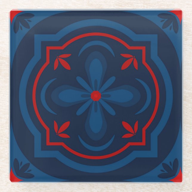 Decorative floral tiles pattern  glass coaster (Front)