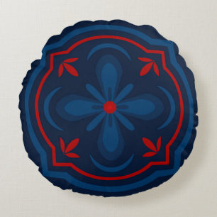 Decorative floral tiles pattern round cushion