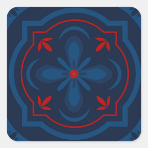 Decorative floral tiles pattern square sticker