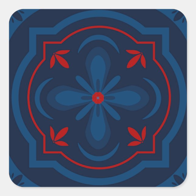 Decorative floral tiles pattern square sticker (Front)