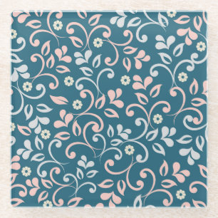 Decorative Floral Vintage Seamless Pattern Glass Coaster