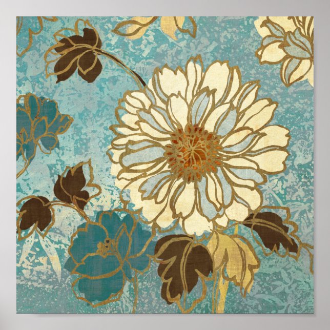 Decorative Florals in Blue and White Poster (Front)