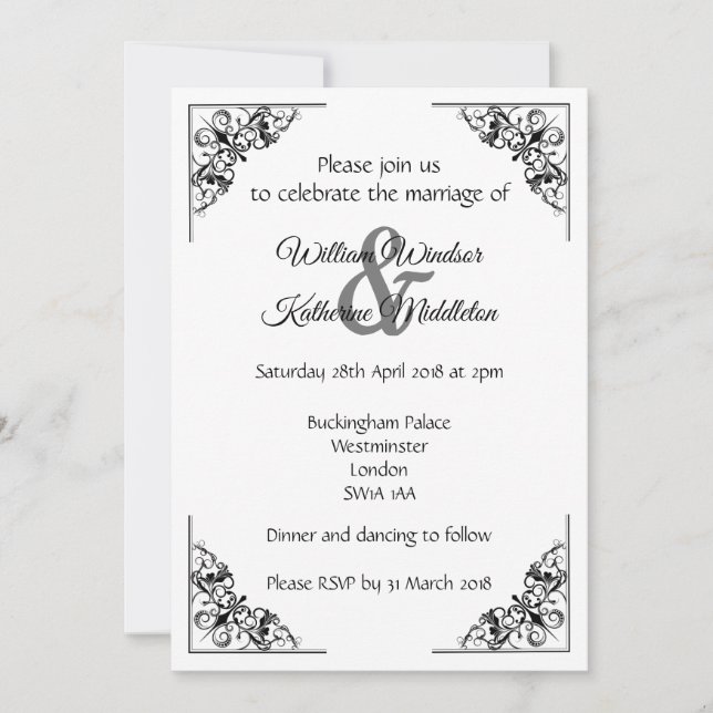 Decorative flourish corners Wedding Invitation (Front)