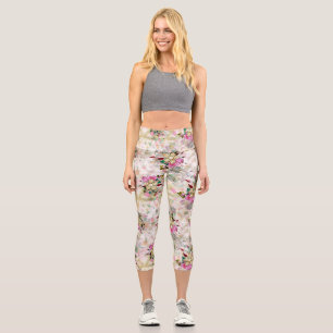 Decorative flower seamless with yellow pearl  capri leggings