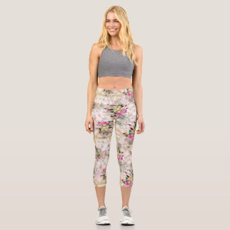 Decorative flower seamless with yellow pearl  capri leggings
