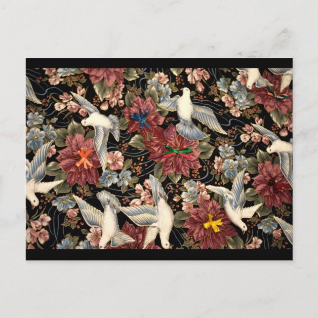 Decorative Flowers And Doves Postcard (Front)