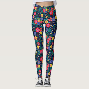 Decorative Flowers And Leaves Pattern-48675 Leggings