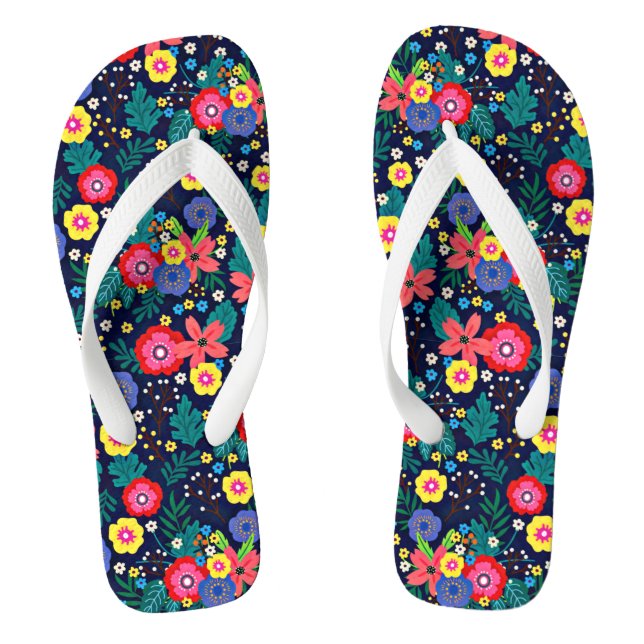 Decorative Flowers And Leaves Pattern-48675 Thongs (Footbed)