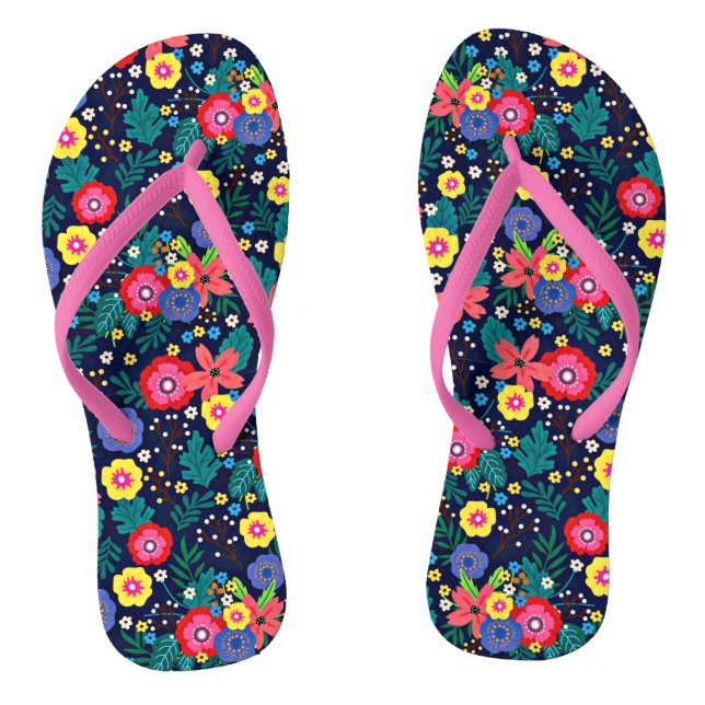 Decorative Flowers And Leaves Pattern-48675 Thongs (Footbed)