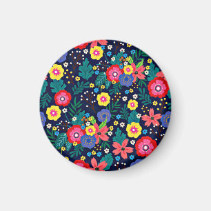 Decorative Flowers Leaves Black Background Magnet