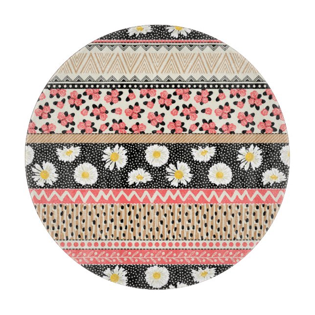 Decorative Flowers: Patchwork Tile Pattern Cutting Board (Front)