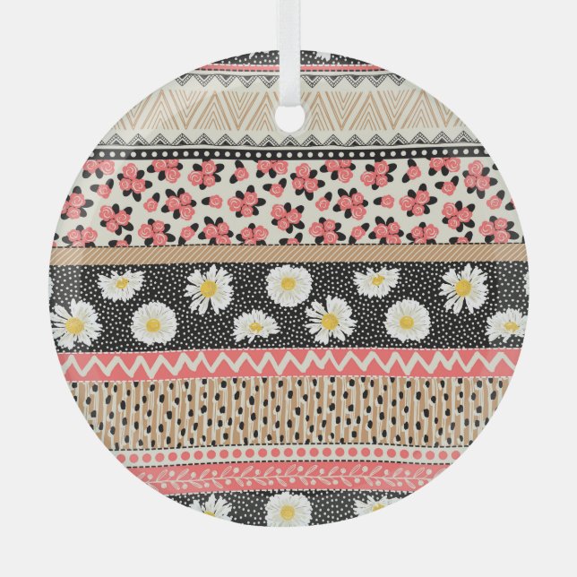 Decorative Flowers: Patchwork Tile Pattern Glass Tree Decoration (Front)