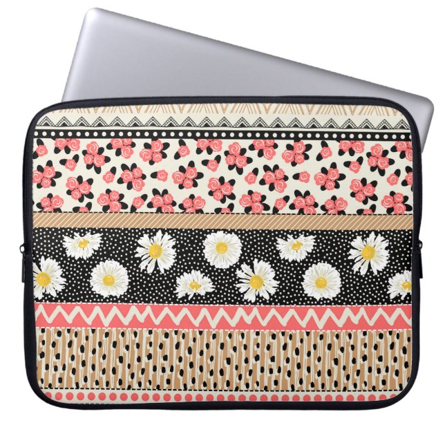 Decorative Flowers: Patchwork Tile Pattern Laptop Sleeve (Front)