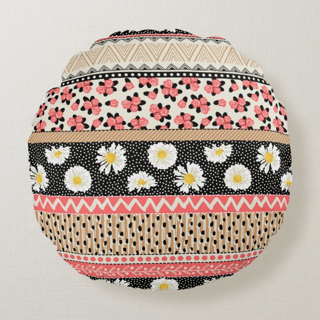 Decorative Flowers: Patchwork Tile Pattern Round Cushion (Front)