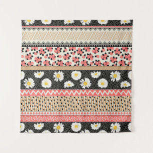 Decorative Flowers: Patchwork Tile Pattern Tapestry