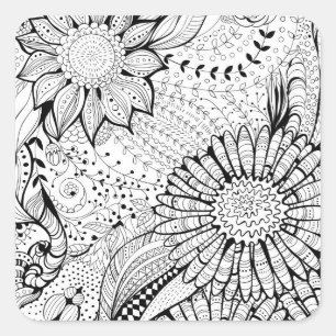 Decorative flowers square sticker