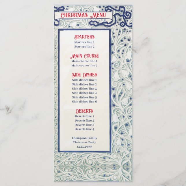 Decorative Foliage Festive Christmas Dinner Menu (Front)
