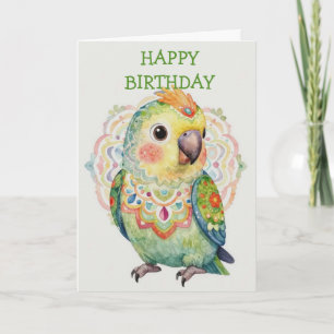 Decorative Folk‑Art Parrot Illustration Card