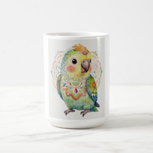 Decorative Folk‑Art Parrot Illustration  Coffee Mug