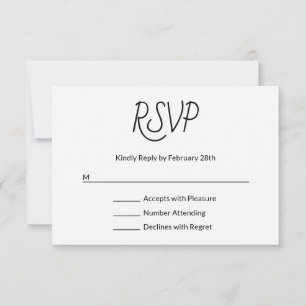 Decorative Font Modern Black and White RSVP Card