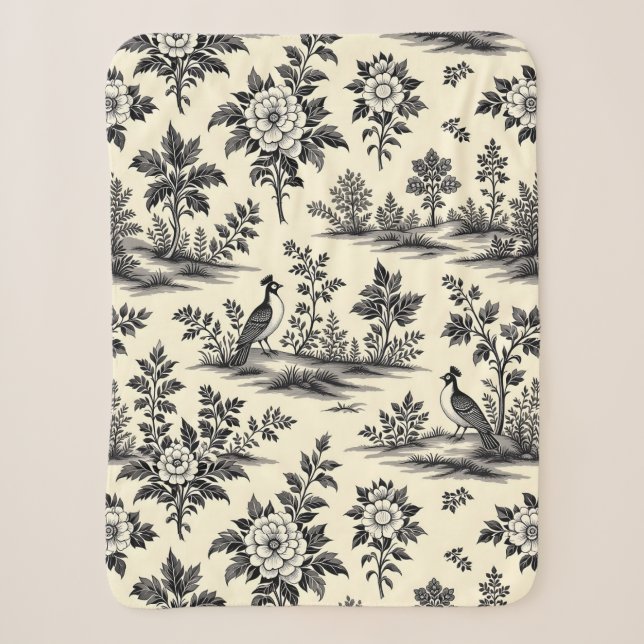 Decorative French toile pattern Sherpa Blanket (Front)