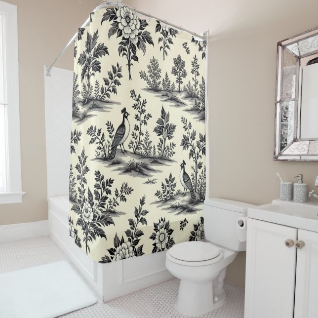 Decorative French toile pattern Shower Curtain (In Situ)