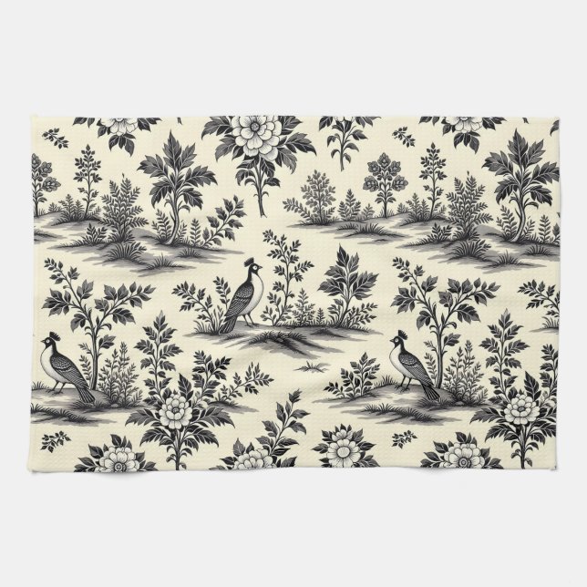 Decorative French toile pattern Tea Towel (Horizontal)