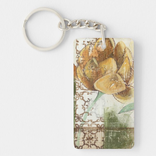 Decorative Fresco Design with Globe Flower Key Ring (Front)