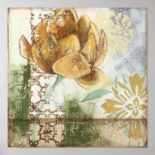 Decorative Fresco Design with Globe Flower Poster