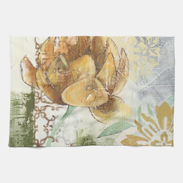Decorative Fresco Design with Globe Flower Tea Towel (Horizontal)