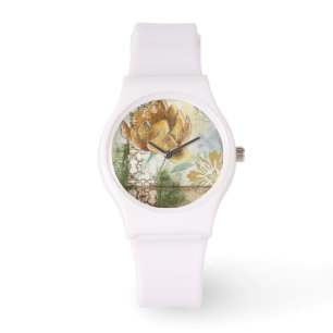 Decorative Fresco Design with Globe Flower Watch
