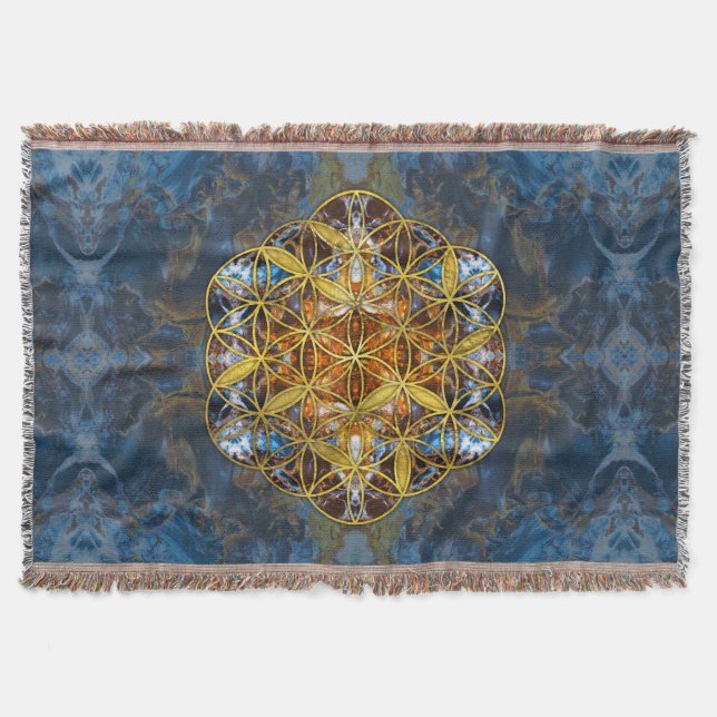 Decorative Gemstone Sacred Geometry Flower of life Throw Blanket (Front)